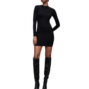All Saints Amaya metallic sparkling lurex long sleeve body con minidress 6 NEW